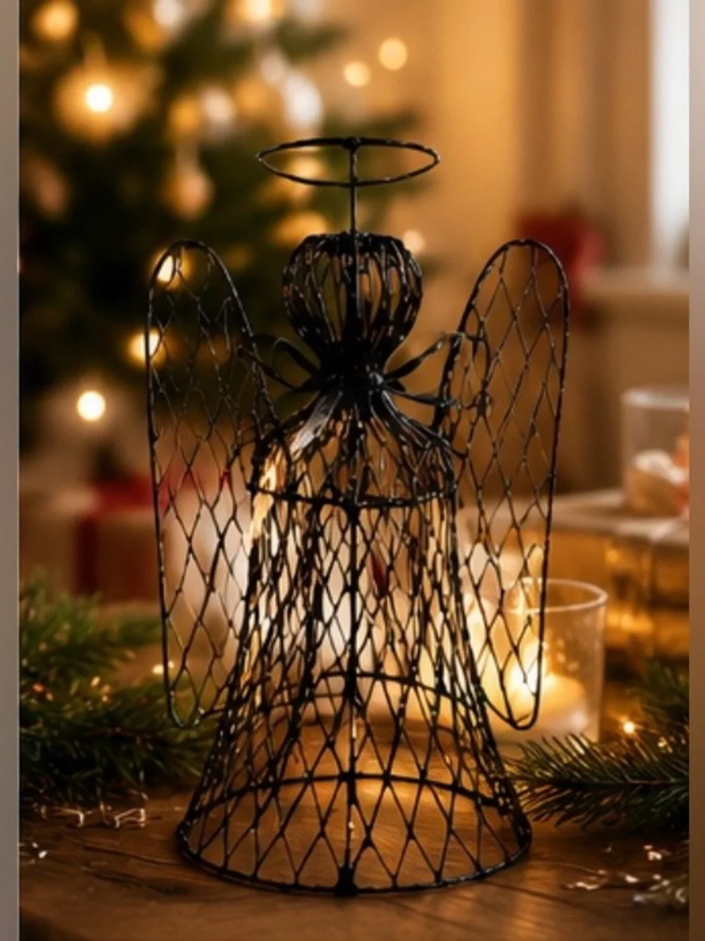 Wire Mesh Christmas Angels Set of 3 Black Metal Holiday Decor